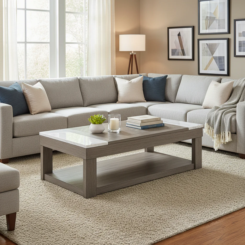 Grayish Brown/White Lift-Top Coffee Table - 56.13  W x 28.25  D x 18.13  H