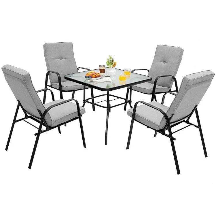 4 Patio Dining Stackable Chairs Set with High-Back Cushions - 29 x 22 x 35.5 (L x W x H)