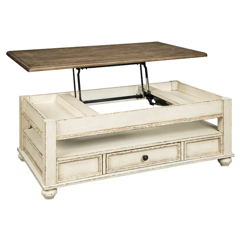 White/Brown Traditional Lift Top Cocktail Table