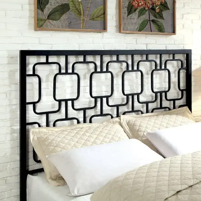 Metal Geometric Panel Bed, Black/White, Cal King/King, 2-Person