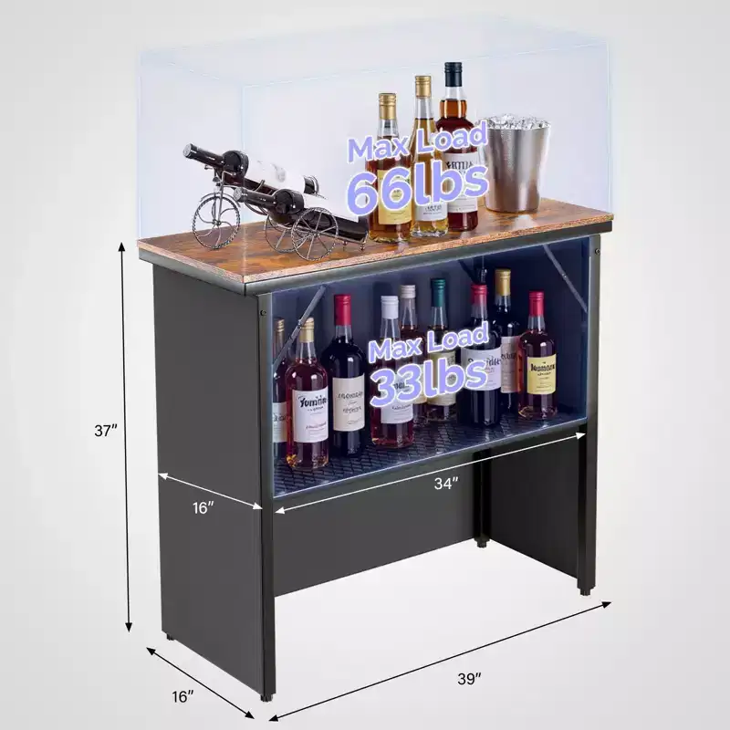 Karl Home 39''W Black Folding Bar Table With Storage Bag