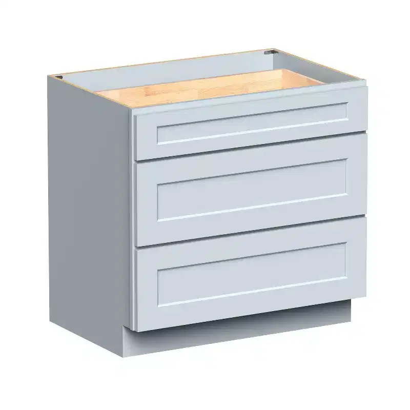 CASAINC 36 W x 34.5 H x 24 D Shaker Base Kitchen Cabinet with 3 Drawers, Solid Wood Frame, Water-Based Low-VOC Paint, Soft-Close, RTA, Dove Gray