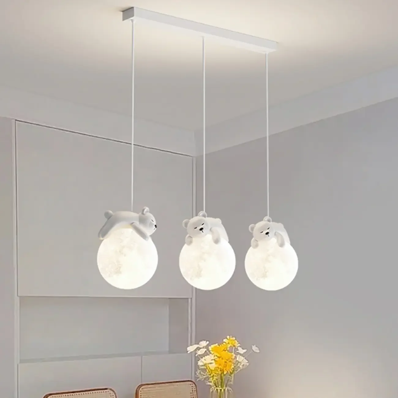 Kids Cute Bear-Moon LED Island Pendant Light