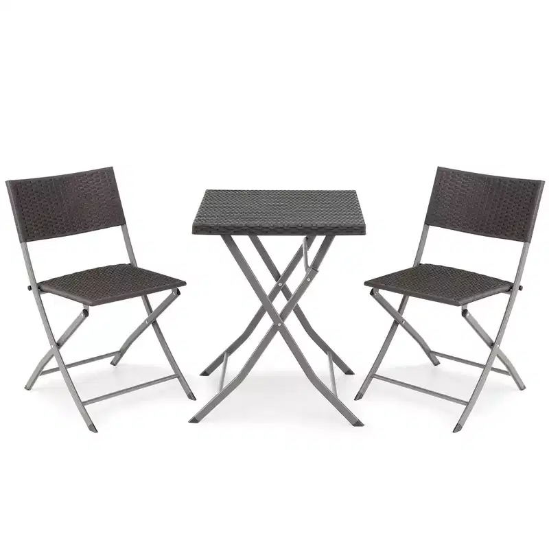 Costway 3PCSPatio Folding Rattan Bistro Set Chairs Backrest Table Garden Deck