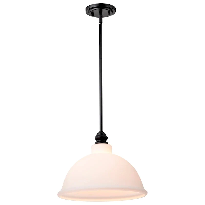 Russel 14 Inch Pendant Matte Black with Satin White Glass - Matte Black