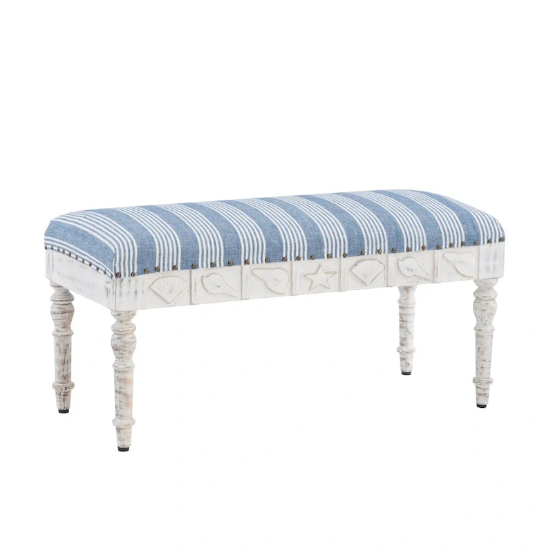 Seashell Upholstered Entryway Bench – Mango Wood, 400 lb Capacity