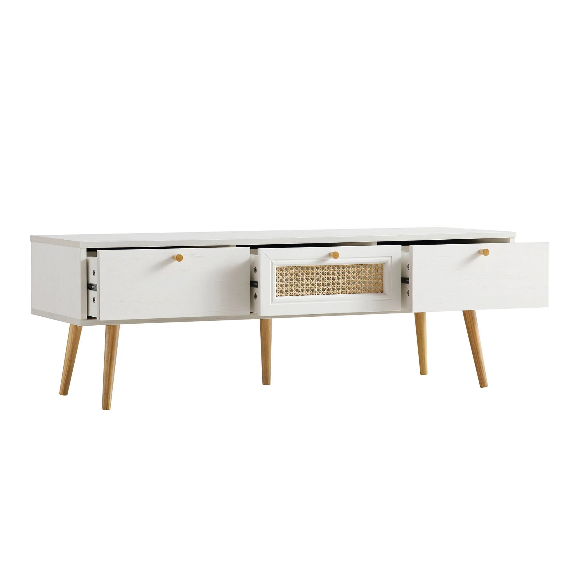 Woven Rattan 3-Drawer TV Unit in White