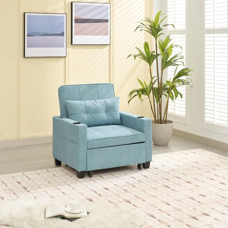 Convertible Futon Sleeper Chair with USB Ports — Green / Dark Grey / Light Grey, 1-Person