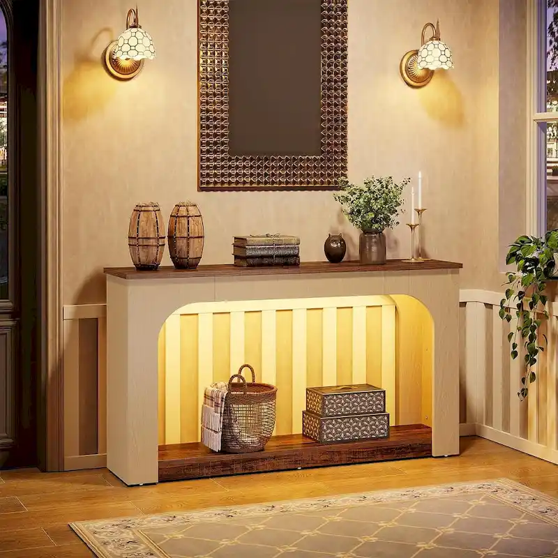 55 Inches Console Sofa Table Wood Entryway Table with LED Lights