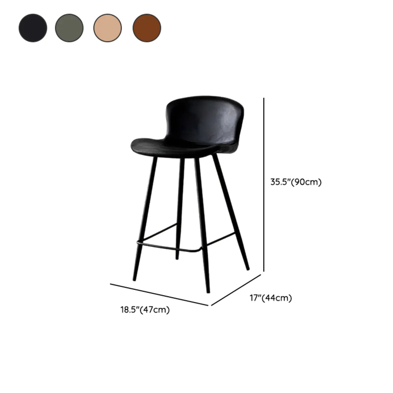 Mid-Century Modern Leather Bucket Bar Stools with Low Back