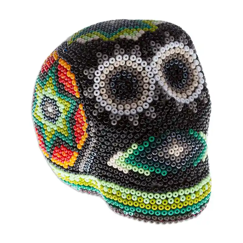 Novica Handmade Sierra Stars Huichol Beaded Papier Mache Skull