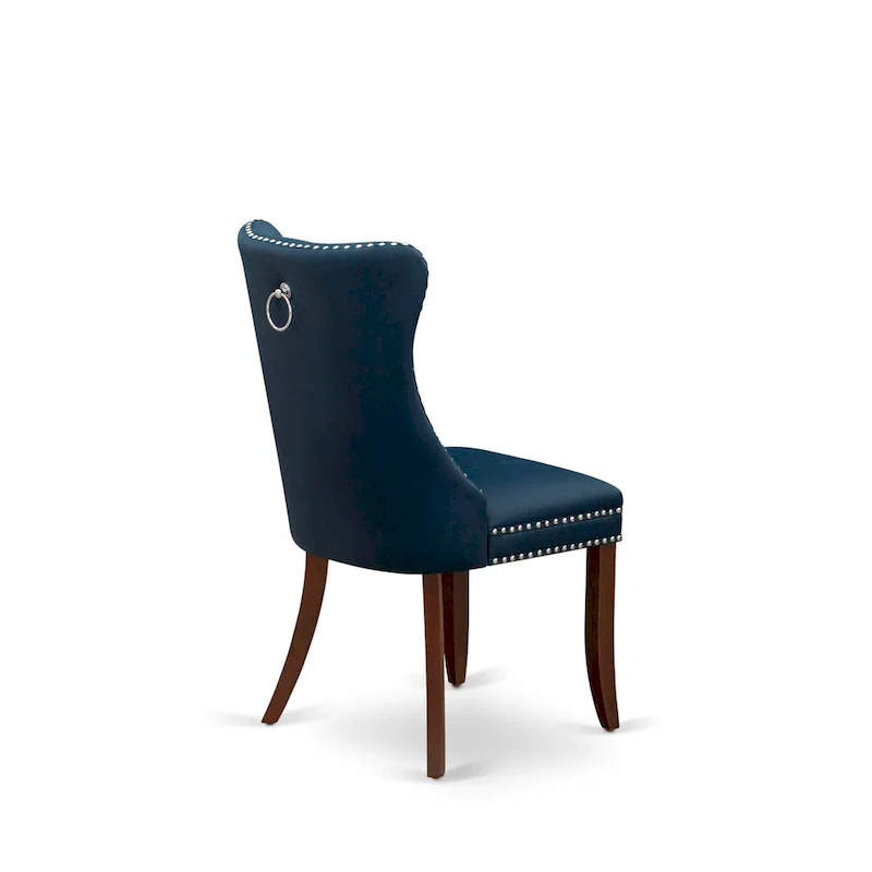 Square Dining Table Set, Navy Blue Faux Leather, Mahogany, 3 or 5 Seats