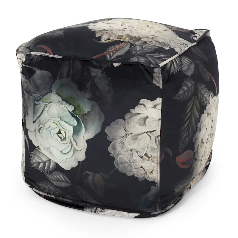 Reigle Traditional Medium Fabric Flower Print Cube Pouf by Christopher Knight Home