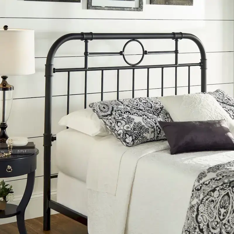 Metal Bed Frame - Black - Curved Headboard and Footboard