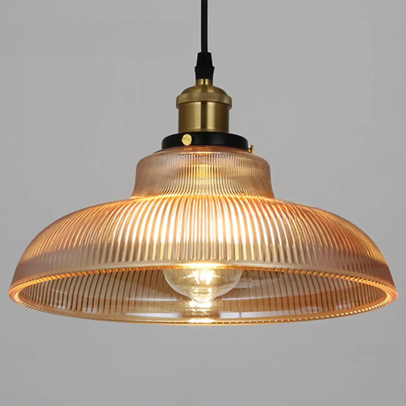 Green Fluted Glass Brass Dome Pendant Light