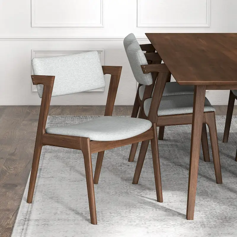 Ayven Mid-Century Style 7 Piece Solid Wood Dining Set in Walnut Brown