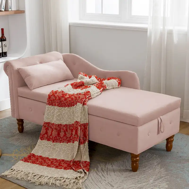 Pink Velvet Button Tufted Chaise Lounge - Single Seater