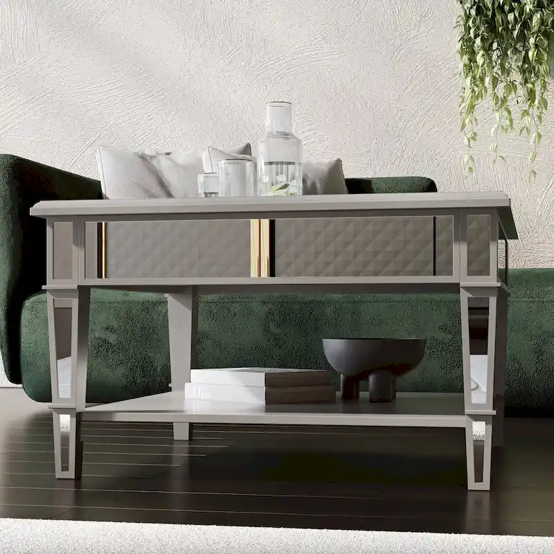 Square Mirror Coffee Table with Shelf