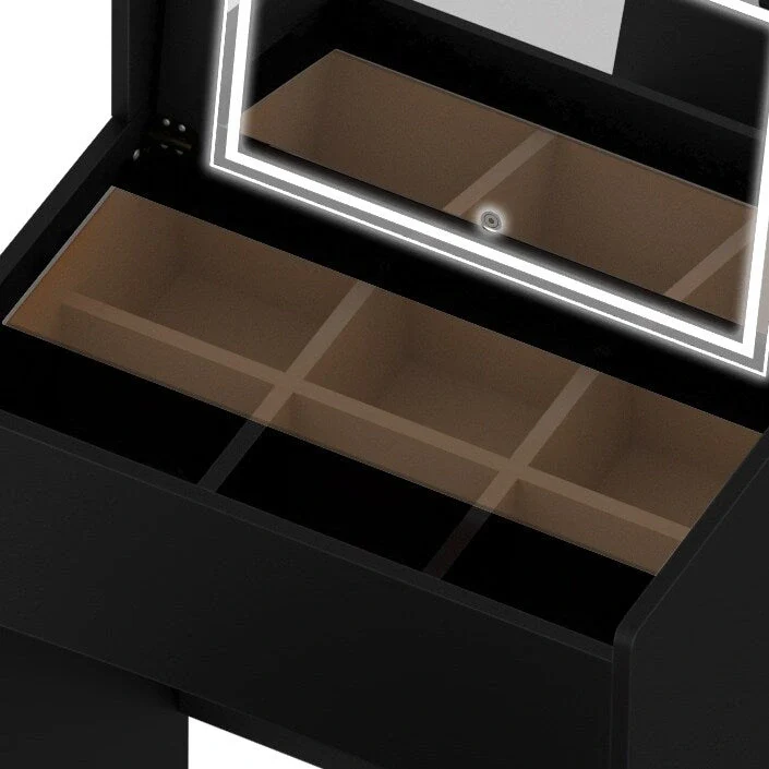 Black / White Vanity Dressing Table with Flip-Top LED Mirror & Upholstered Stool - Single Use