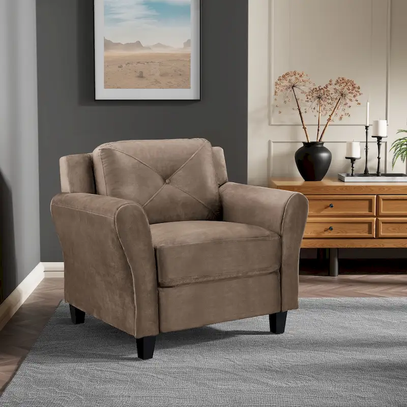 Tufted Microfiber Accent Chair - Single Seat with Curved Arms