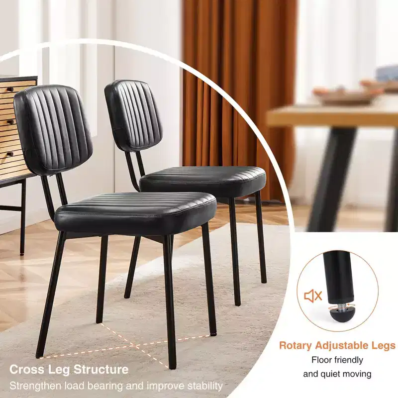 Mid Century Modern Upholstered Dining Chairs, 2-Piece Set, Faux Leather Cushion Seats for Kitchen and Dining Room