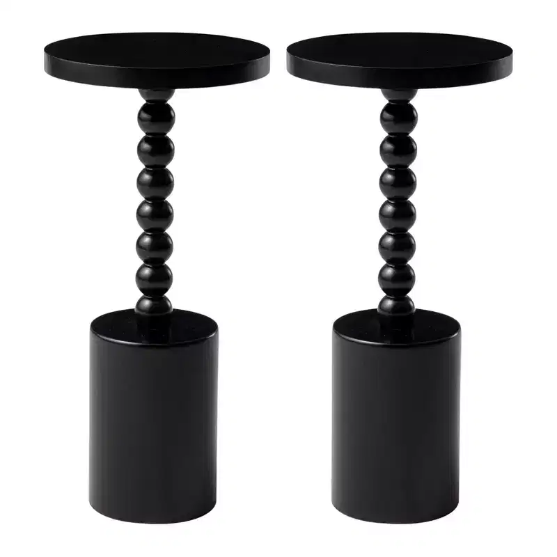 COZAYH Farmhouse Pedestal Side Table for Living Room & Bedrooms, Black, Set of 2