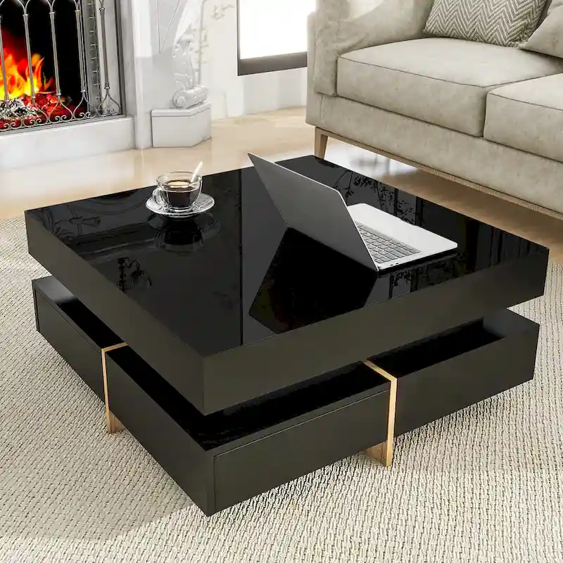 White High Gloss Coffee Table with 4 Drawers - 31.5