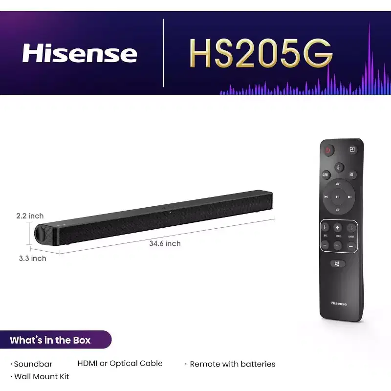 Refurbished: Hisense HS205G 2.0 Channel 120W Soundbar, Black - Manufacturer Refurbished