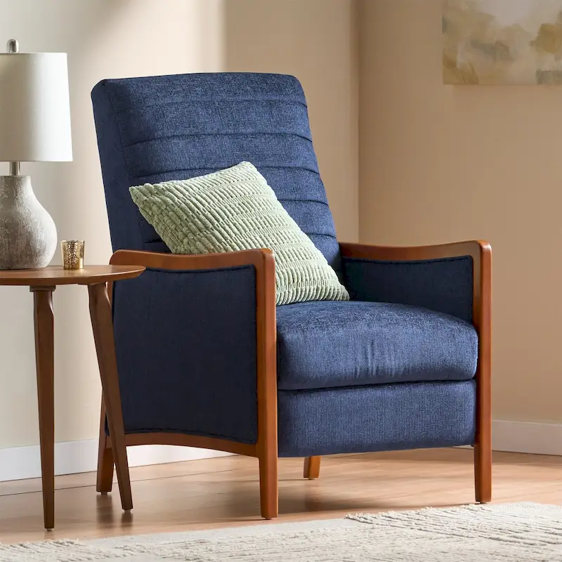 Blue / Beige Fabric Pushback Recliner Chair, Single Seat