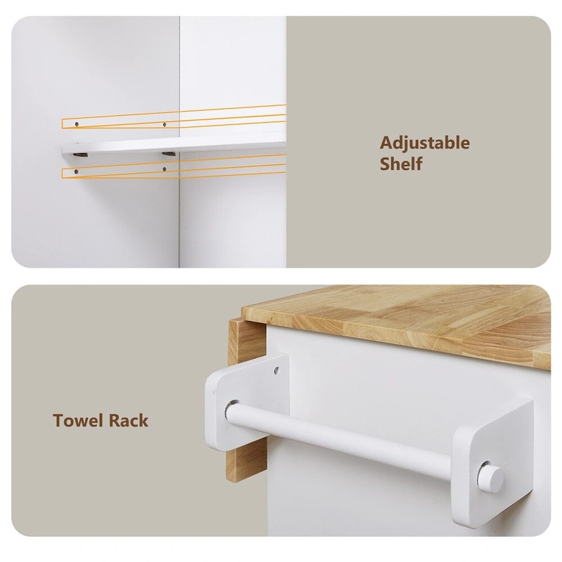 Rolling Kitchen Cart with Adjustable Shelf Tower Rack and Rubber Top - N/A