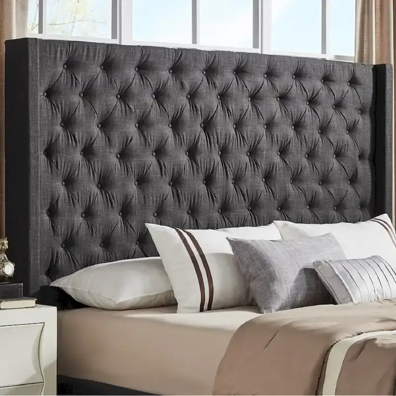 Button-Tufted Wingback Upholstered Headboard – Elegant Bedroom Accent
