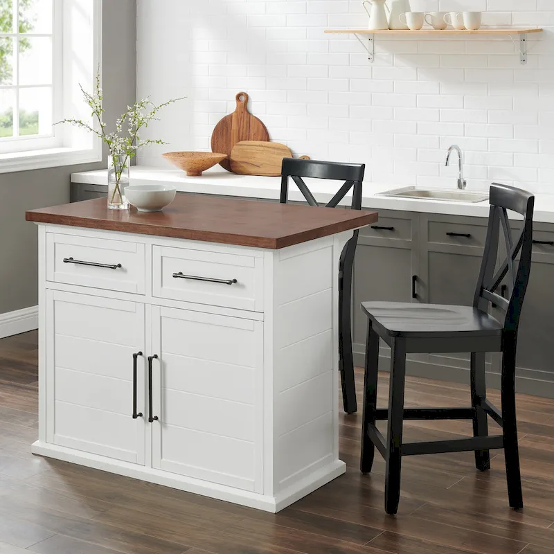 Crosley Bartlett Wood Top Kitchen Island W/X-Back Stools