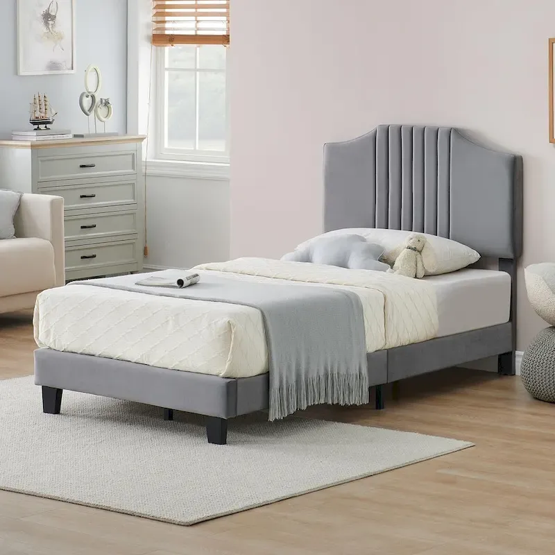 Upholstered Kids Tufted Bed Frame with Headboard