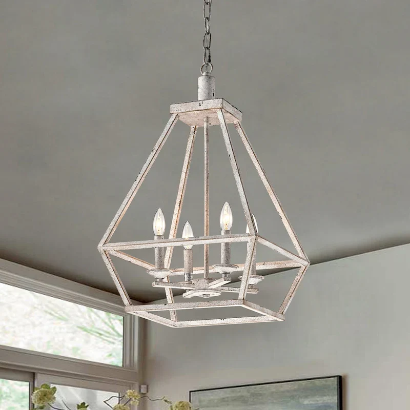 Antique White 4-Light Geometric Lantern Pendant