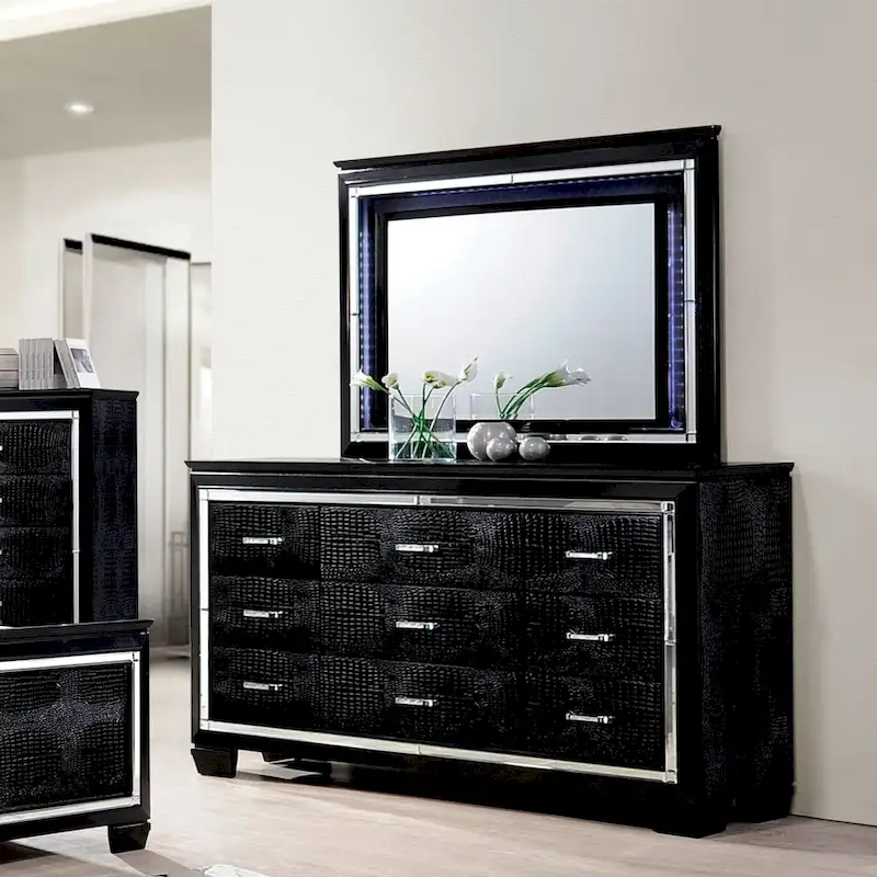 9-Drawer Dresser and Mirror Set with Textured Veneer