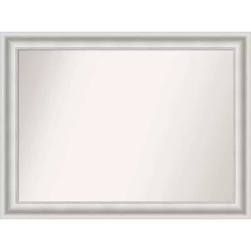 44" x 33" Non-Beveled Parlor White Bathroom Wall Mirror - Amanti Art: Modern Style, Polystyrene Frame, Wall Mounted
