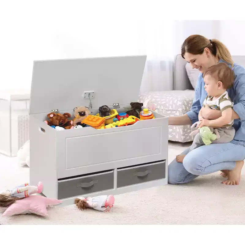 Badger Basket Up and Down Toy and Storage Box and Bench with Two Baskets White