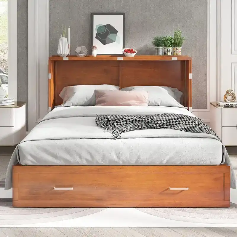 Mixoy Murphy Bed Cabinet Bed Chest with Mattress & Drawer