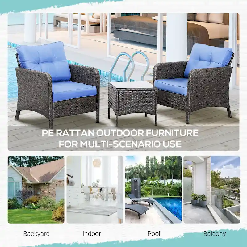 Outsunny 5-piece Wicker Patio Chairs, Ottomans, and Coffee Table Set