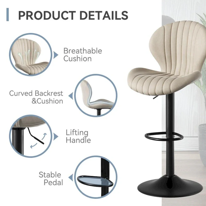 Modern Fabric Bar Stool with Iron Frame - 2 Pack