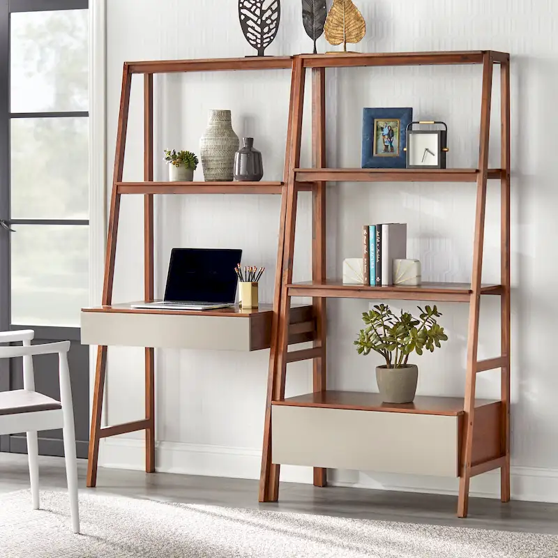 Nordic Ladder Desk and Bookshelf 2-Piece Set - Space-Saving Home Office Furniture