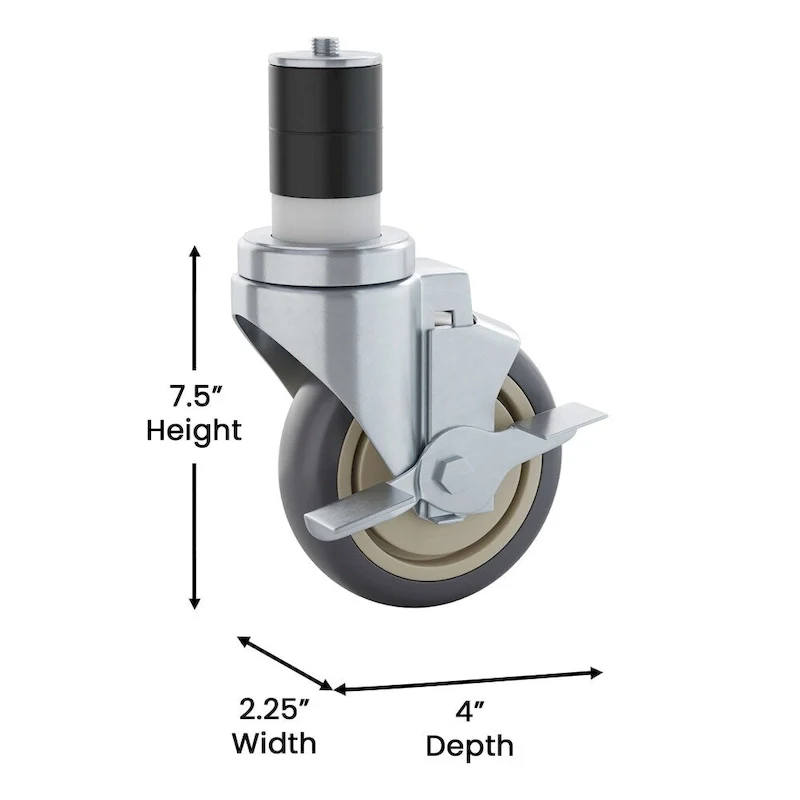 Set of 4 Commercial Heavy Duty Casters with 2 Swivel Casters, 2 Locking Casters