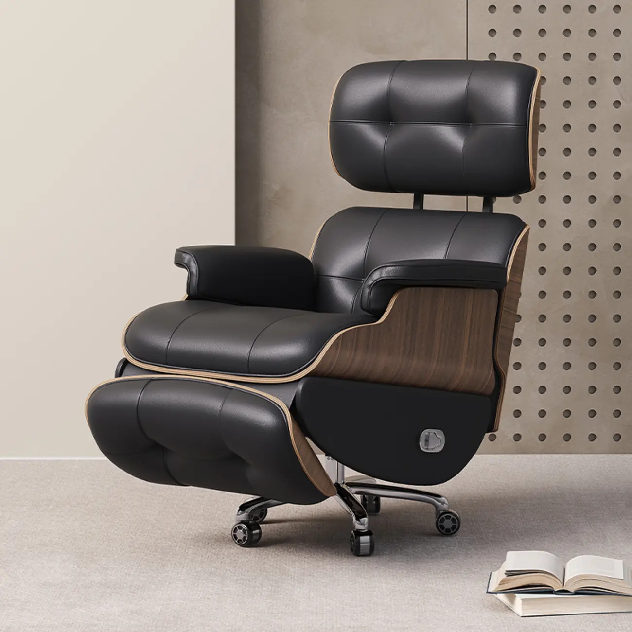 Tufted Brown Leather Recliner Massage Swivel Ergonomic Chair