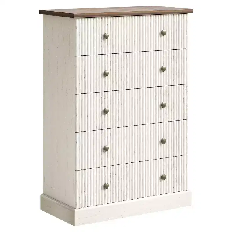 Space-Saving 5-Drawer Tall Dresser for Bedroom  Modern Vertical Chest, Spacious Storage Cabinet Contemporary White Wood Finish
