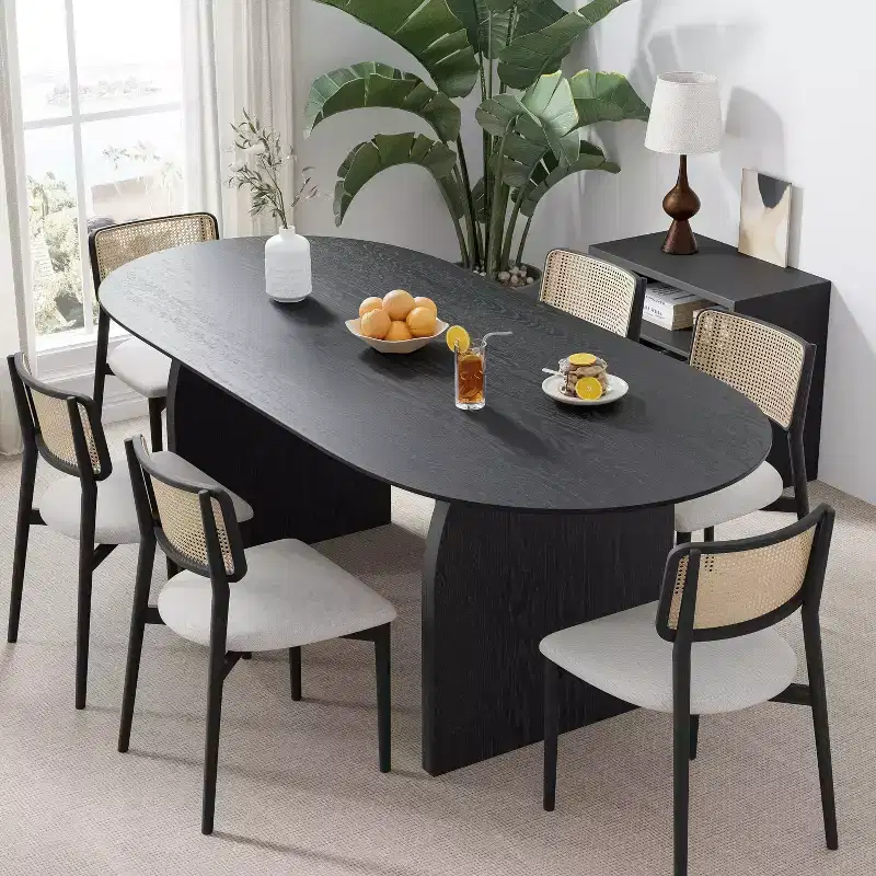 PexFix Large Dining Table for 6 Wood Rectangular Living Room Table Modern Farmhouse Kitchen Table with Scratch-Resistant Top & Wood Pedestal