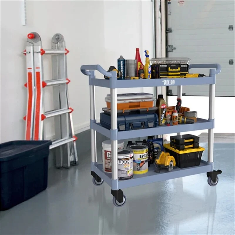 3 Tier Medium 390lbs Capacity Plastic Utility Cart with Wheels Grey