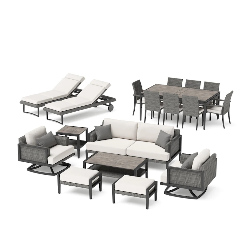 Vistano 18 Piece Sunbrella Outdoor Patio Estate Dining Group - Canvas Flax