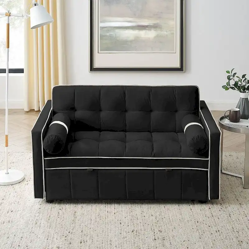 Modern 55.5 Velvet Pull-Out Adjustable Sofa Bed with Side Pockets