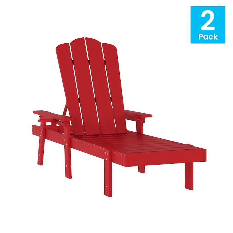 Set of 2 All-Weather Commercial Adjustable Lounge Chairs with Cupholders