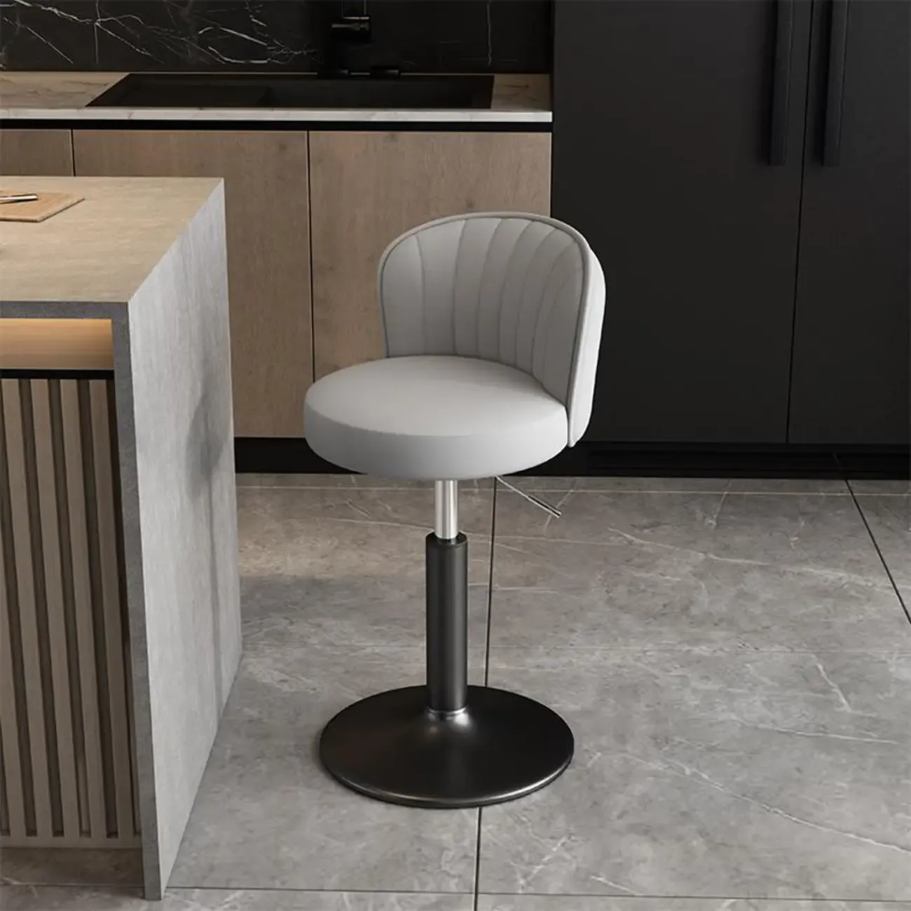 Modern Leather Adjustable Swivel Bar Stools with Back